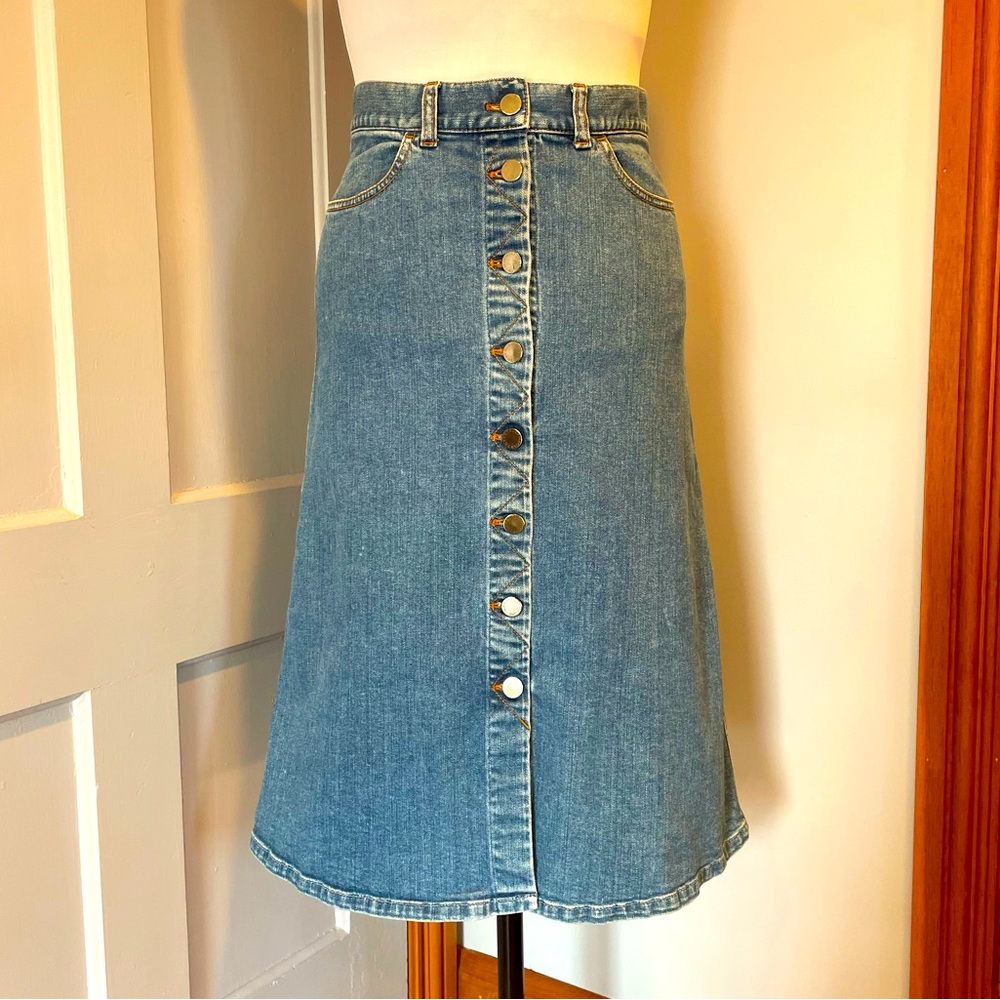 A-line denim mid length skirt